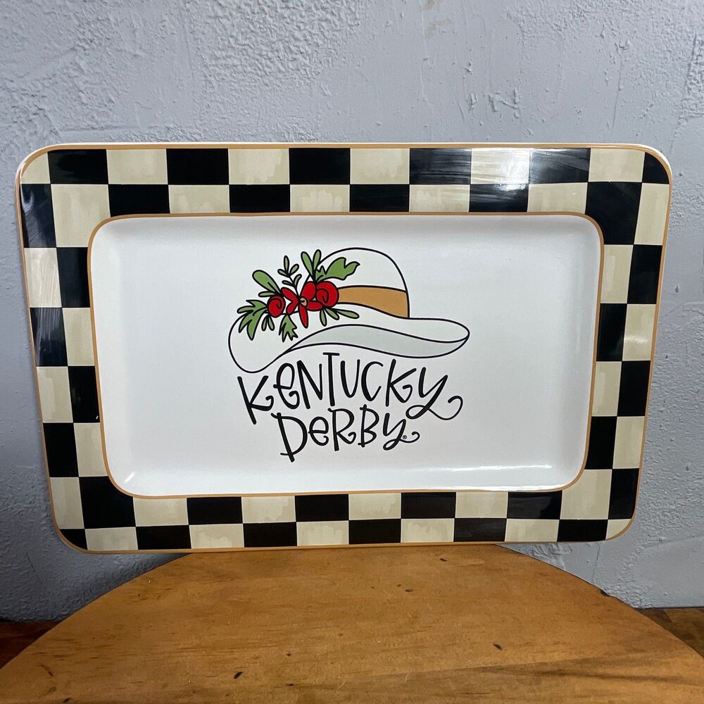 Kentucky Derby Magnolia Lane Tray Platter Farmhouse Serving Decor Equestrain